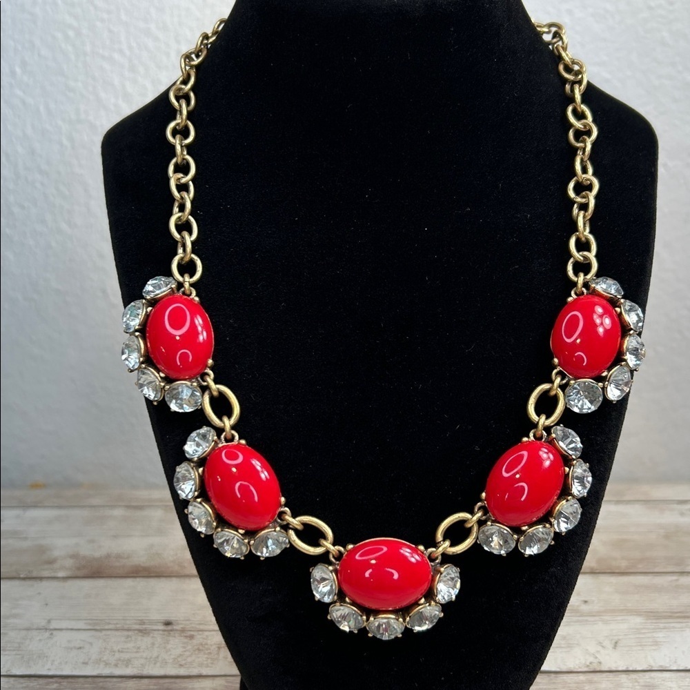 Stella & Dot Mae red and gold-tone rhinestone statement necklace
